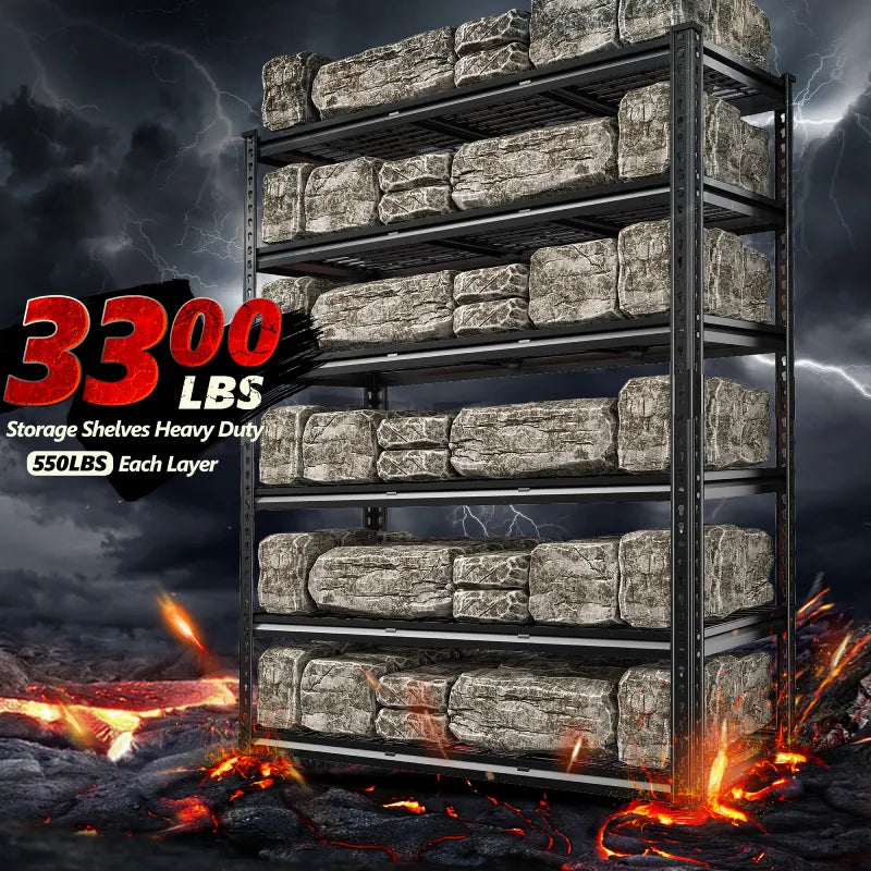 【🔥Factory Direct Clearout Sale🔥】48"in x 18"in Heavy Duty Metal Shelving 3300LBS Industrial Storage Shelves 6 Tires Black Shelves Adjustable Shelving food store shelves for Garage,Warehouse,Basement