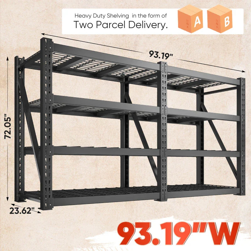 【🔥Factory Direct Clearout Sale🔥】4-Tier 93" W Industrial Shelving Rack, 9348LBS Capacity Garage Storage Rack with 2337LB/Shelf , Metal Shelving Unit for Warehouse, Basement, Commercial