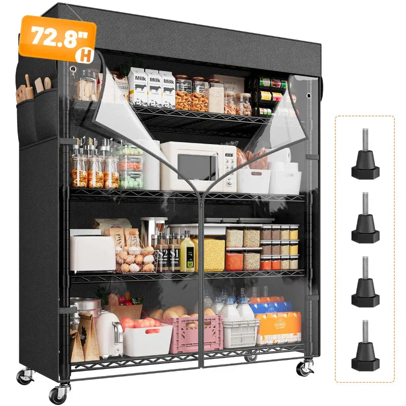 【🔥Factory Direct Clearout Sale🔥】35"W Wire Shelving Units with Wheels, Metal Shelves with Cover, 5-Tier Adjustable Shelving Rack for Kitchen Pantry Basement