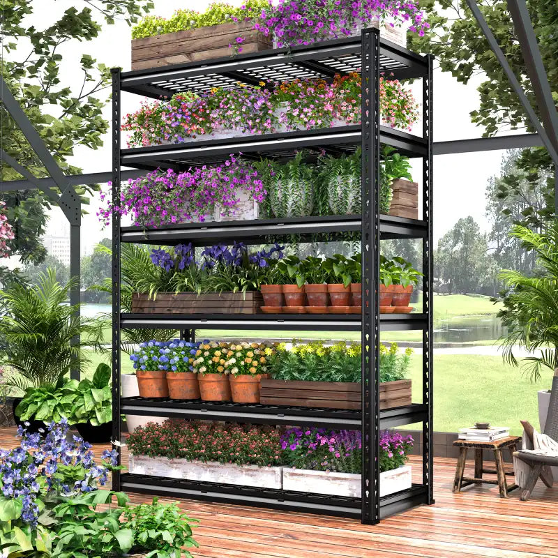 【🔥Factory Direct Clearout Sale🔥】48"in x 18"in Heavy Duty Metal Shelving 3300LBS Industrial Storage Shelves 6 Tires Black Shelves Adjustable Shelving food store shelves for Garage,Warehouse,Basement
