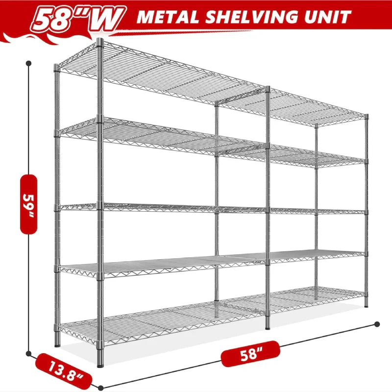 【🔥Factory Direct Clearout Sale🔥】58" W Storage Shelves Wire Shelving Unit 1400LB Metal Shelves,Chrome