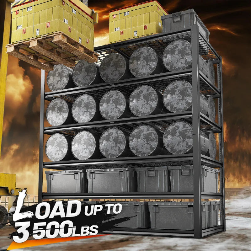 【🔥Factory Direct Clearout Sale🔥】55.2"W Heavy Duty Garage Shelving 5 Tiers Storage Shelves 3000LBS Pantry Rust-Proof Industrial Shelving for Warehouse, Basement & Commercial