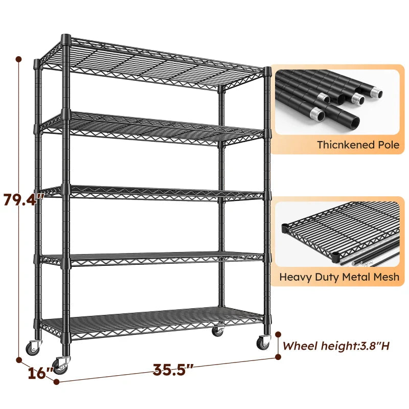 【🔥Factory Direct Clearout Sale🔥】35.5"W Metal Wire Shelving with Wheels, Adjustable Outdoor Shelves with Casters for Kitchen, Pantry & Dorm