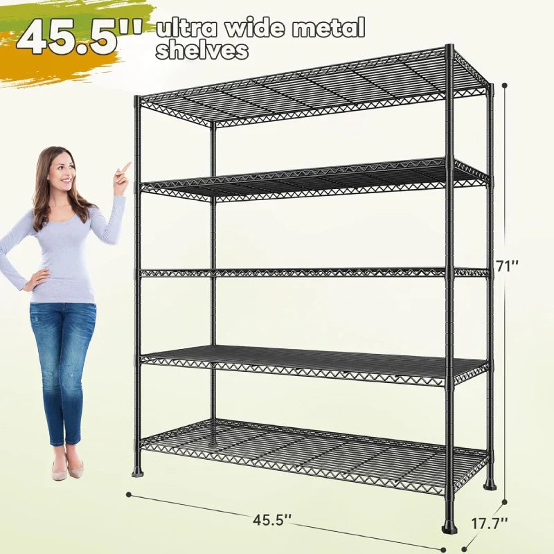 【🔥Factory Direct Clearout Sale🔥】45.5" W Wire Shelving, 5-Tier Adjusatble Storage Shelves, Metal Storage Rack for Pantry Kitchen Commercial