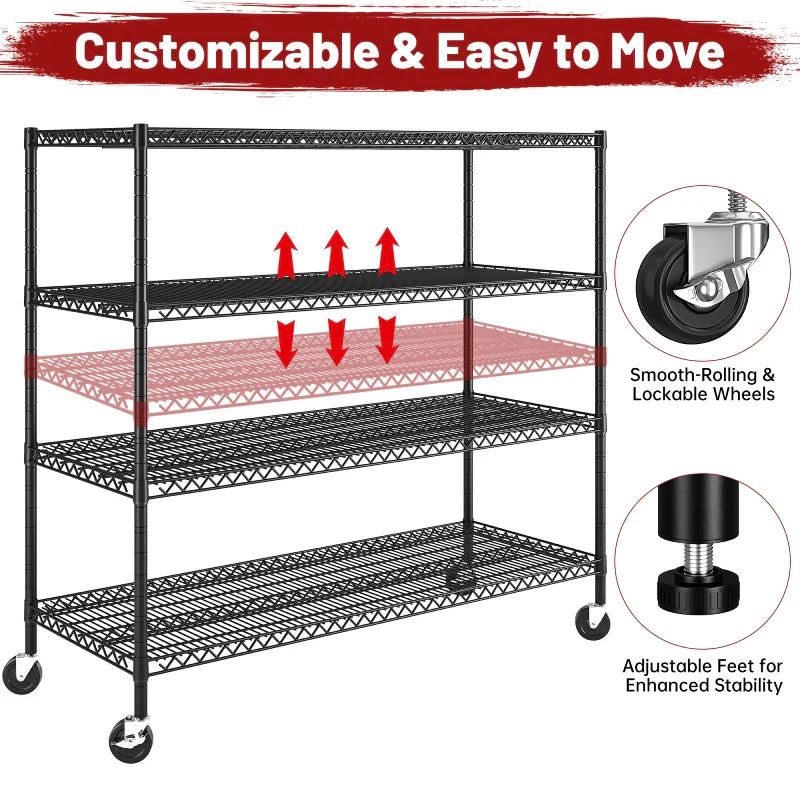 【🔥Factory Direct Clearout Sale🔥】75.6"H x 56"W Mobile Wire Shelving Units, 2,600lbs Heavy Duty Steel Shelving Rack, Adjustable Storage Shelves for Garage Kichen Commercial
