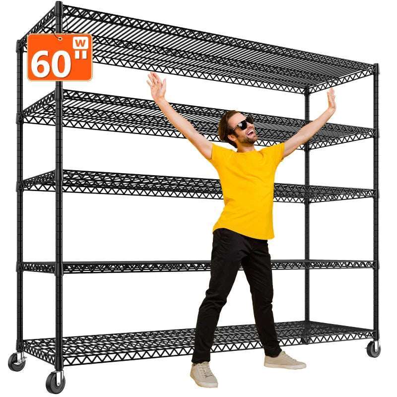 【🔥Factory Direct Clearout Sale🔥】60" W Steel Wire Shelving Units on Wheels, 5-Tier Adjustable, 3200lbs Heavy Duty Storage Shelves for Garage Kitchen Pantry Commercial