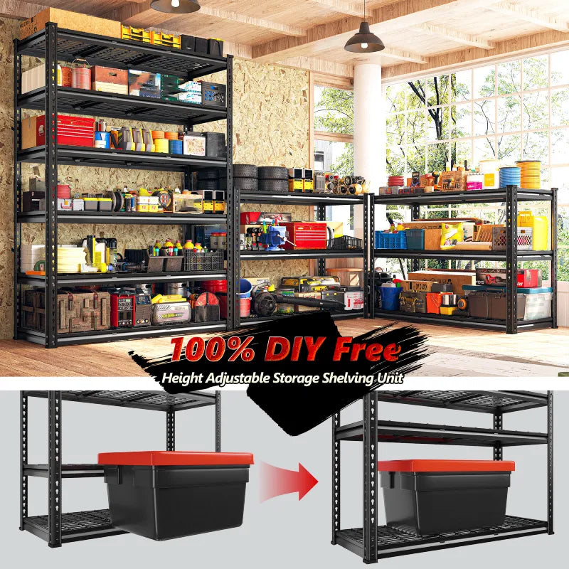 【🔥Factory Direct Clearout Sale🔥】48"in x 18"in Heavy Duty Metal Shelving 3300LBS Industrial Storage Shelves 6 Tires Black Shelves Adjustable Shelving food store shelves for Garage,Warehouse,Basement