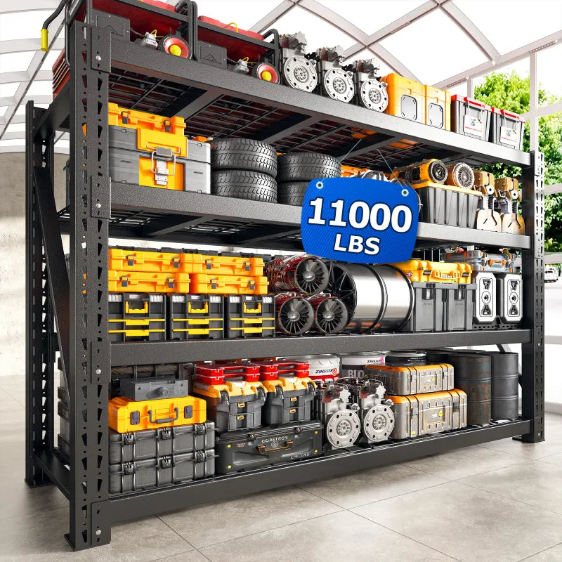 【🔥Factory Direct Clearout Sale🔥】60"W 11000LBS Ultra Heavy-Duty Garage Shelving 72" H Industrial Shelving Adjustable 4-Tier Metal Garage Shelving Unit for Warehouse, Commercial, Shop, Basement