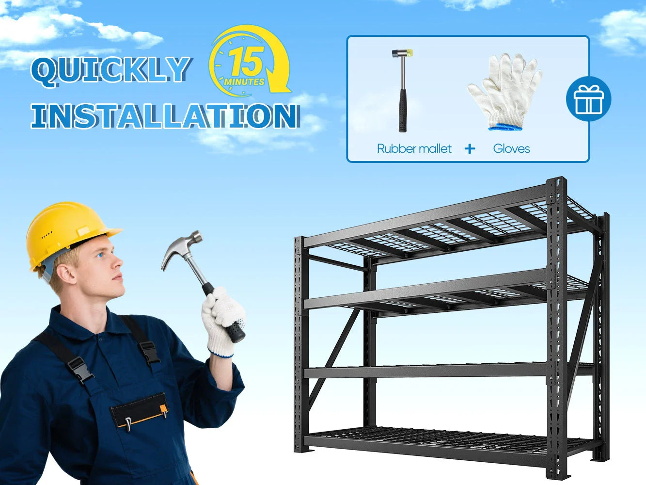 【🔥Factory Direct Clearout Sale🔥】60"W 11000LBS Ultra Heavy-Duty Garage Shelving 72" H Industrial Shelving Adjustable 4-Tier Metal Garage Shelving Unit for Warehouse, Commercial, Shop, Basement