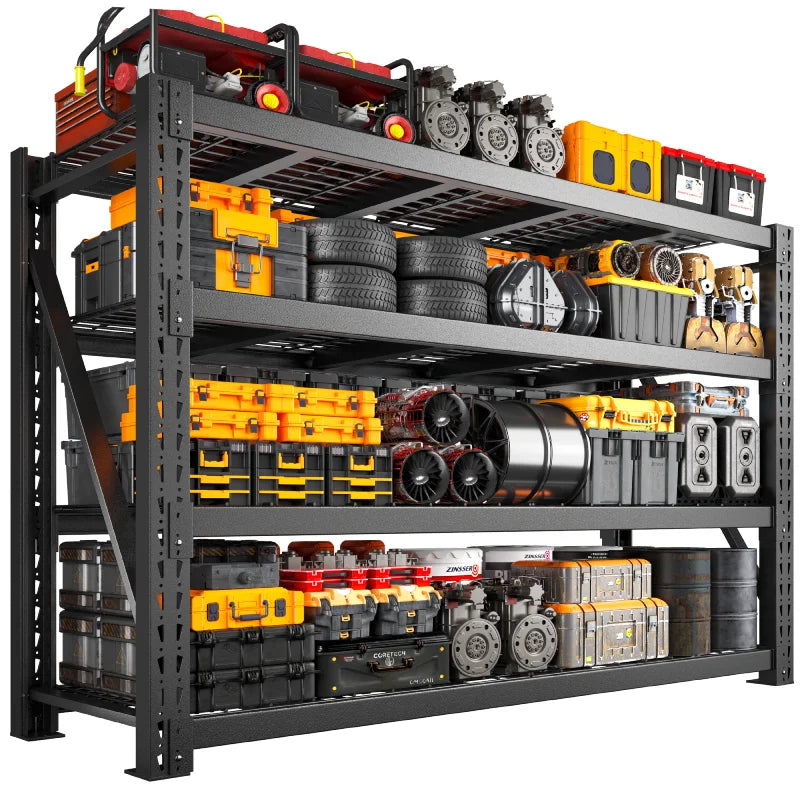 【🔥Factory Direct Clearout Sale🔥】60"W 11000LBS Ultra Heavy-Duty Garage Shelving 72" H Industrial Shelving Adjustable 4-Tier Metal Garage Shelving Unit for Warehouse, Commercial, Shop, Basement