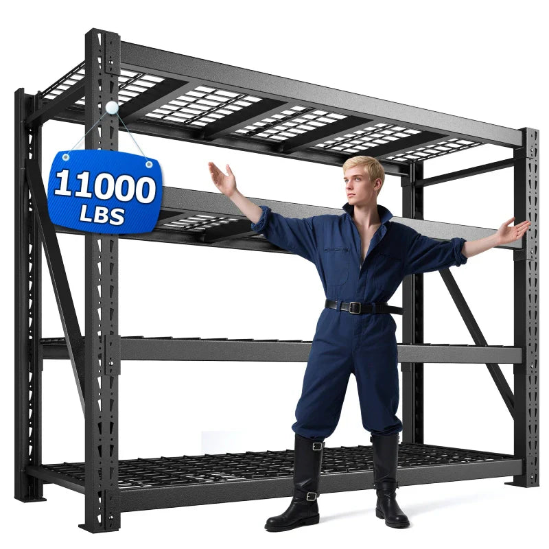 【🔥Factory Direct Clearout Sale🔥】60"W 11000LBS Ultra Heavy-Duty Garage Shelving 72" H Industrial Shelving Adjustable 4-Tier Metal Garage Shelving Unit for Warehouse, Commercial, Shop, Basement