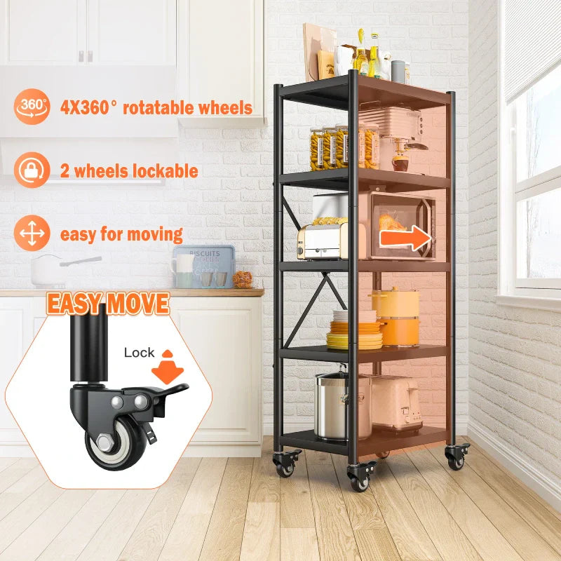 【🔥Factory Direct Clearout Sale🔥】5-Tier BookShelf Steel Wire Shelving with Wheels 31.5"W Living Room Rack WaterProof Bathroom Storage Shelf