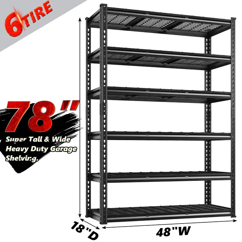 【🔥Factory Direct Clearout Sale🔥】48"in x 18"in Heavy Duty Metal Shelving 3300LBS Industrial Storage Shelves 6 Tires Black Shelves Adjustable Shelving food store shelves for Garage,Warehouse,Basement