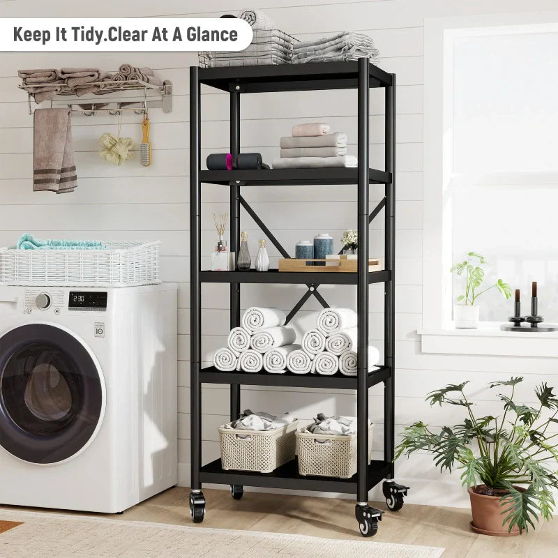 【🔥Factory Direct Clearout Sale🔥】5-Tier BookShelf Steel Wire Shelving with Wheels 31.5"W Living Room Rack WaterProof Bathroom Storage Shelf