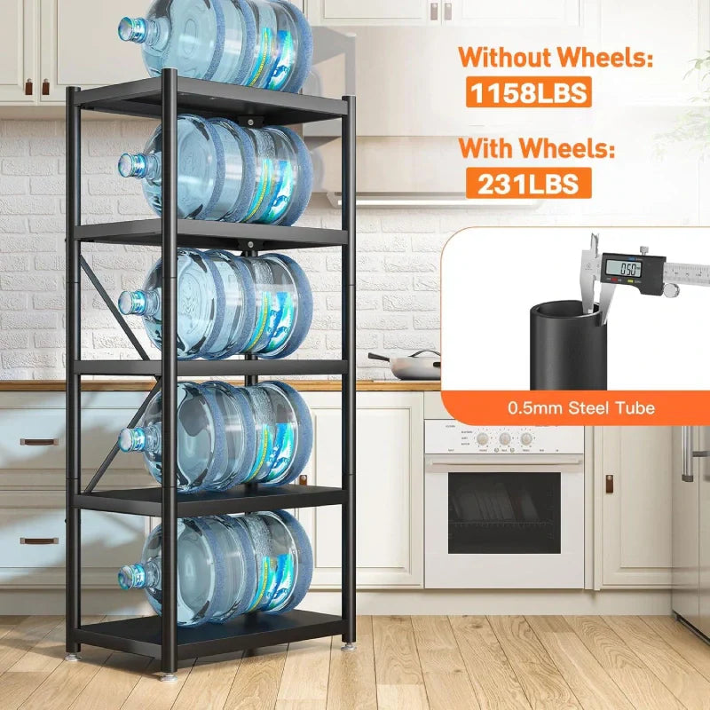 【🔥Factory Direct Clearout Sale🔥】5-Tier BookShelf Steel Wire Shelving with Wheels 31.5"W Living Room Rack WaterProof Bathroom Storage Shelf