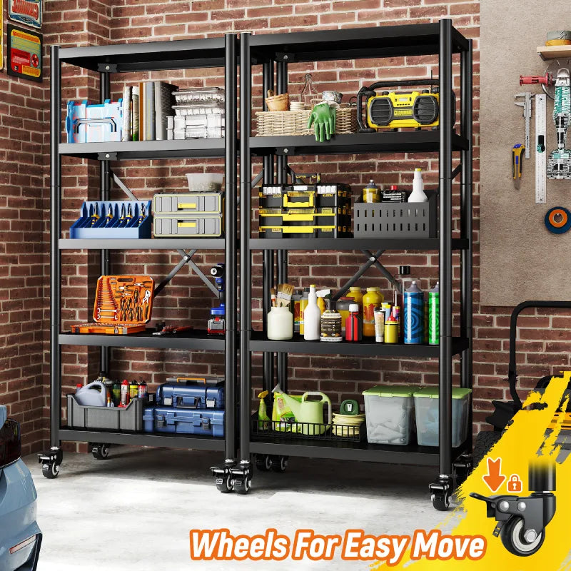 【🔥Factory Direct Clearout Sale🔥】5-Tier BookShelf Steel Wire Shelving with Wheels 31.5"W Living Room Rack WaterProof Bathroom Storage Shelf