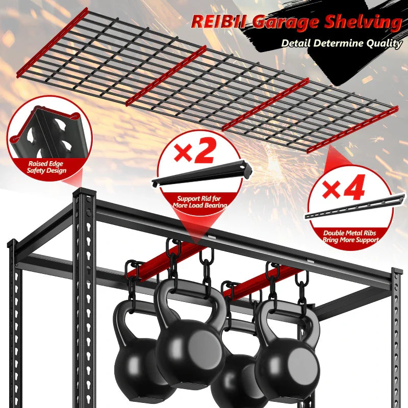 【🔥Factory Direct Clearout Sale🔥】48"in x 18"in Heavy Duty Metal Shelving 3300LBS  Industrial Storage Shelves 6 Tires Black Shelves Adjustable Shelving food store shelves for Garage,Warehouse,Basement