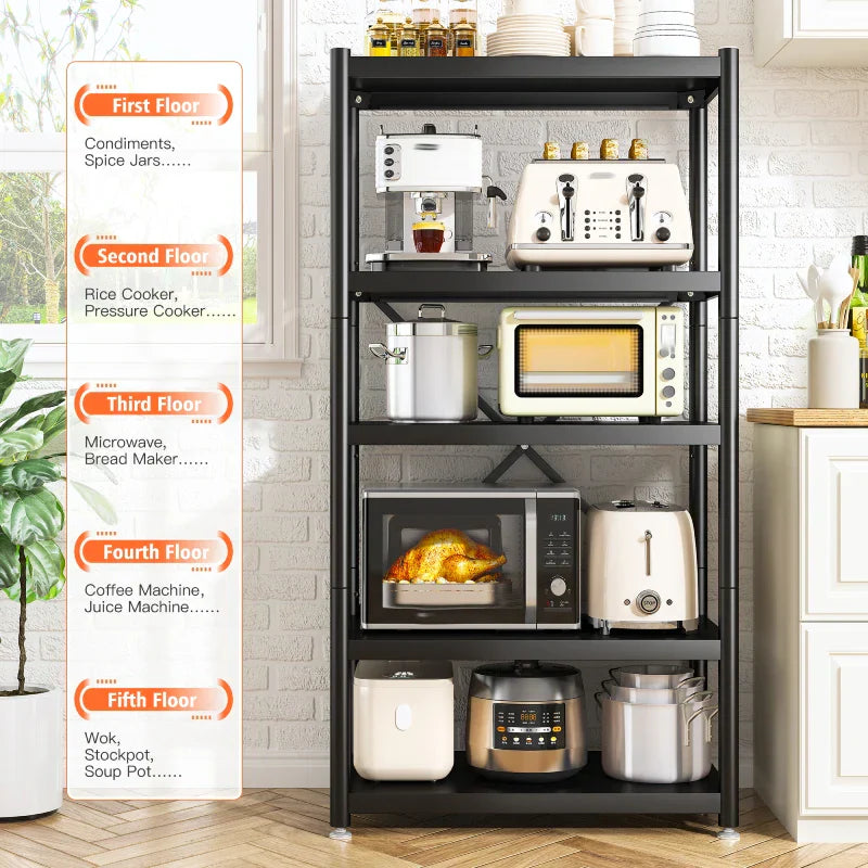 【🔥Factory Direct Clearout Sale🔥】5-Tier BookShelf Steel Wire Shelving with Wheels 31.5"W Living Room Rack WaterProof Bathroom Storage Shelf