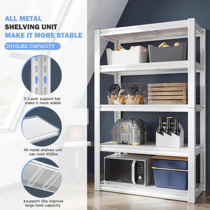 【🔥Factory Direct Clearout Sale🔥】63" H White Metal Shelving Unit, 2010 LBS Adjustable Heavy Duty Storage Shelves, Utility Rack for Pantry Kitchen