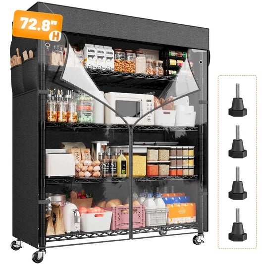 【🔥Factory Direct Clearout Sale🔥】35"W Wire Shelving Units with Wheels, Metal Shelves with Cover, 5-Tier Adjustable Shelving Rack for Kitchen Pantry Basement