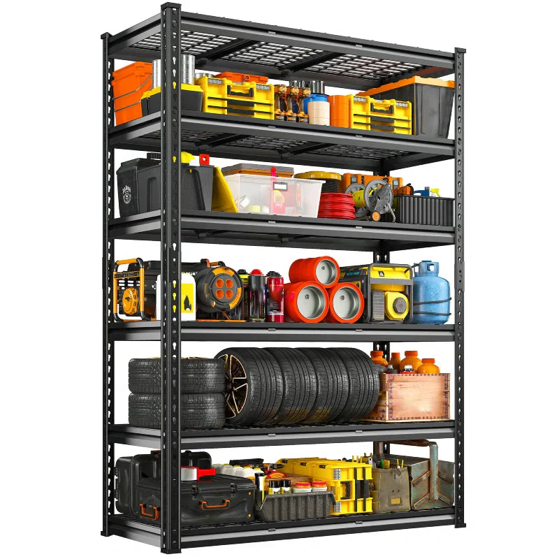 【🔥Factory Direct Clearout Sale🔥】48"in x 18"in Heavy Duty Metal Shelving 3300LBS  Industrial Storage Shelves 6 Tires Black Shelves Adjustable Shelving food store shelves for Garage,Warehouse,Basement