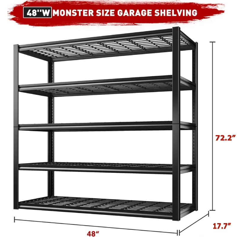 【🔥Factory Direct Clearout Sale🔥】5 Tier 48"W x 72.2"H Storage Shelves for Basement 2500LBS Metal Shelving Unit  for Garage, Warehouse, Industrial, basement