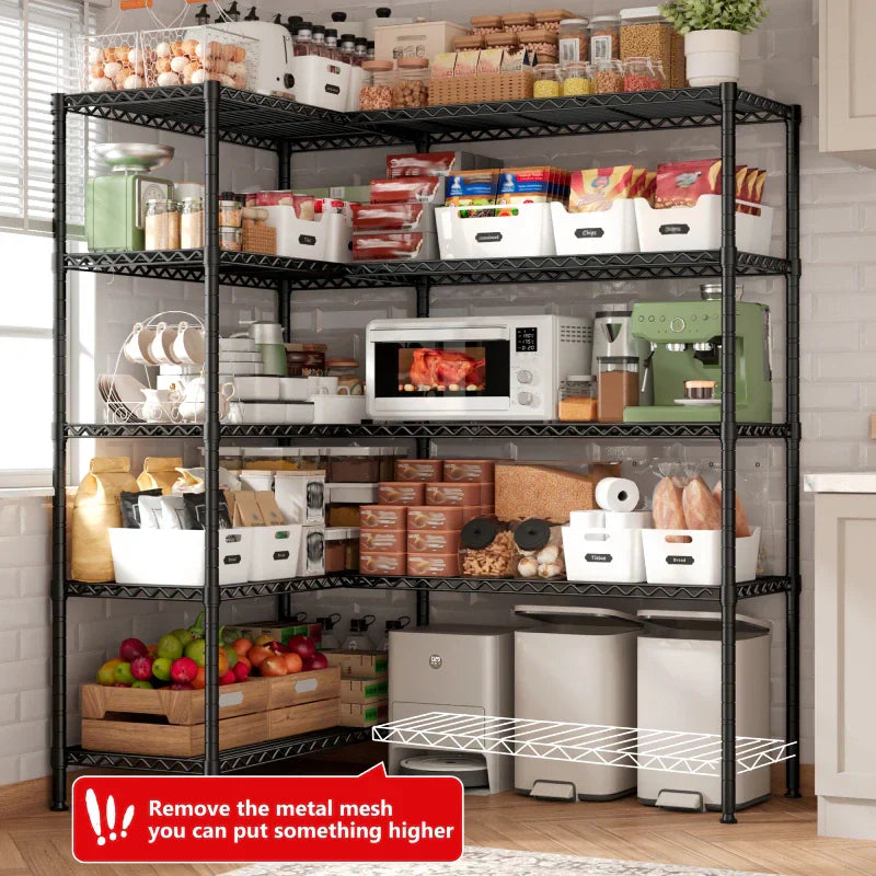 【🔥Factory Direct Clearout Sale🔥】62"W Wire Shelving Units Load 1550LBS, 5-Tier Metal L Shaped Wire Shelves, Adjustable Shelving Rack for Pantry Kitchen Basement
