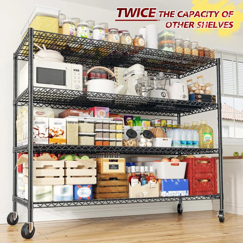 【🔥Factory Direct Clearout Sale🔥】2 Pack 56”W Wire Rack Shelving with Wheels, 2600lbs Heavy Duty Metal Shelves for Commercial, Garage, Kitchen