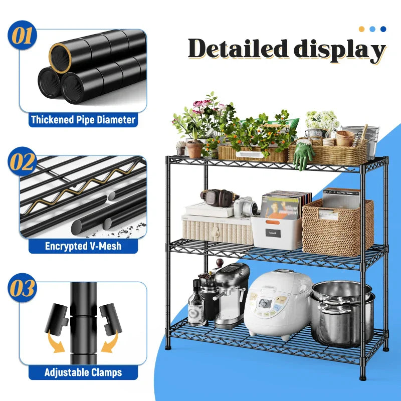 【🔥Factory Direct Clearout Sale🔥】3-Shlef Metal Shelves, Adjustable Steel Wire Shelving Units, Storage Rack for Kitchen Pantry Closet Dorm