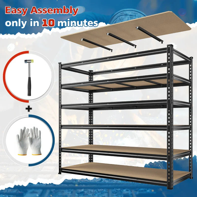 【🔥Factory Direct Clearout Sale🔥】59.8”W Boltless Shelving Units, 6-Tier Heavy Duty Steel Garage Shelf Load 3000lbs, Commercial Shelving Rack for Pantry Kitchen Basement