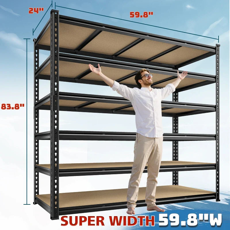 【🔥Factory Direct Clearout Sale🔥】59.8”W Boltless Shelving Units, 6-Tier Heavy Duty Steel Garage Shelf Load 3000lbs, Commercial Shelving Rack for Pantry Kitchen Basement