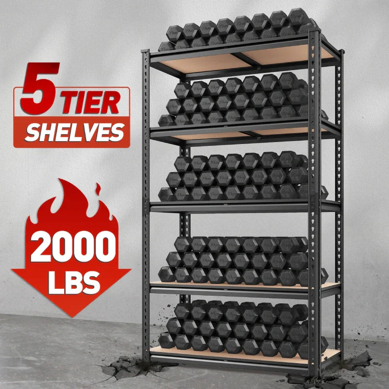 【🔥Factory Direct Clearout Sale🔥】35.5“W Garage Storage Shelves, 5-Tier Adjustable Storage Rack, 2000 Lbs Heavy Duty Shelving Units, Metal Shelves for Pantry Kitchen Dorm