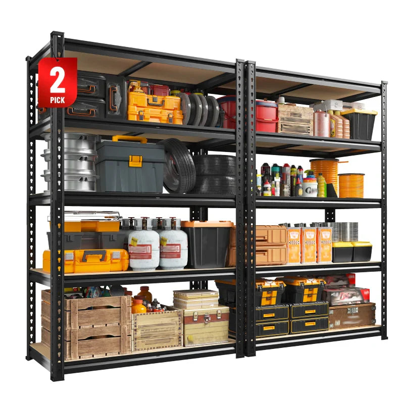 【🔥Factory Direct Clearout Sale🔥】35.5”W Garage Shelves Set of 2, 5-Tier Adjustable Metal Shelving Unit Load 2000 lbs, Storage Shelves for Basement Pantry Closet