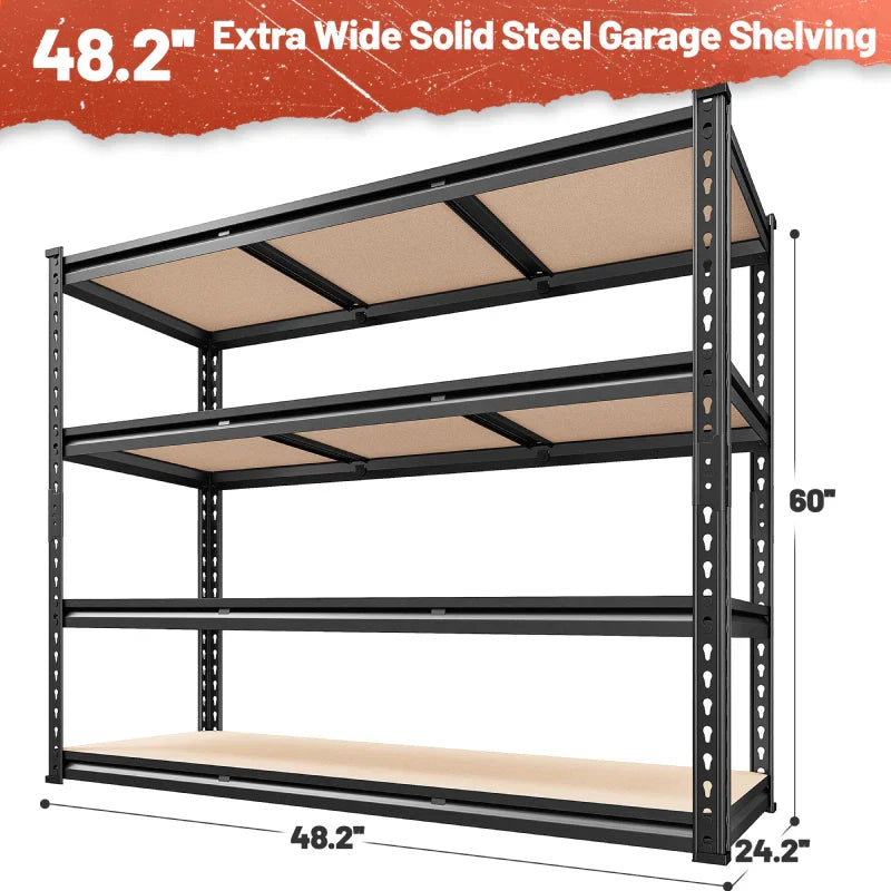 【🔥Factory Direct Clearout Sale🔥】48" W Garage Shelving Unit, 4-Tier Adjustable, Heavy Duty Steel Shelving Racks Load 2550 lbs, Storage Rack for Kitchen Pantry Basement