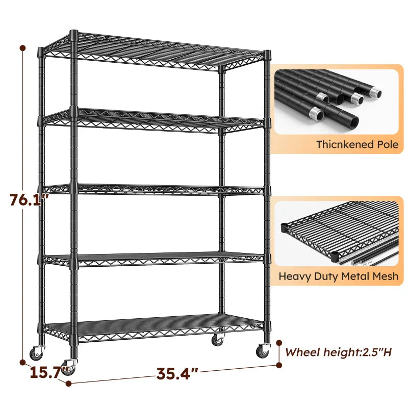 【🔥Factory Direct Clearout Sale🔥】35.5"W Metal Wire Shelving with Wheels, Adjustable Outdoor Shelves with Casters for Kitchen, Pantry & Dorm