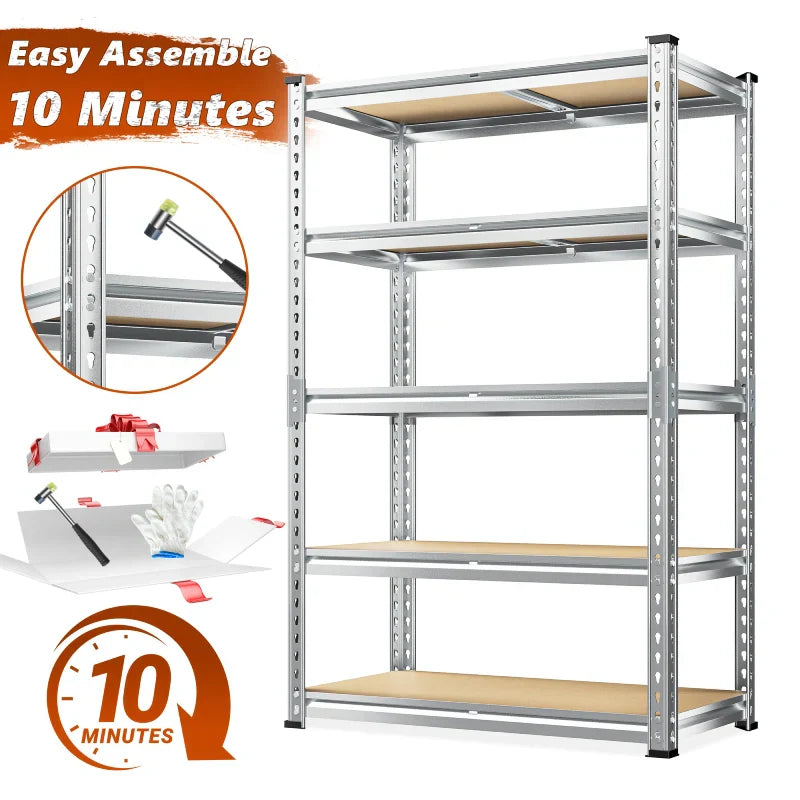 【🔥Factory Direct Clearout Sale🔥】35.5"W Garage Shelving, 5-Tier Adjustable Metal Shelves, Storage Rack for Kitchen Pantry Basement, Galvanized