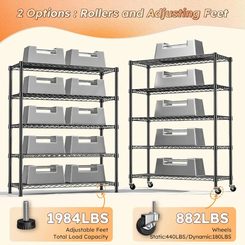 【🔥Factory Direct Clearout Sale🔥】35.5"W Metal Wire Shelving with Wheels, Adjustable Outdoor Shelves with Casters for Kitchen, Pantry & Dorm