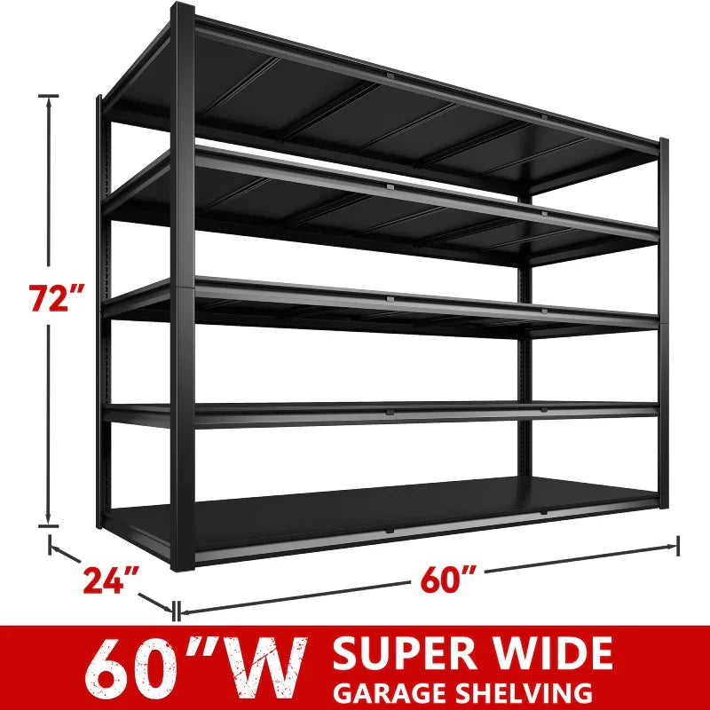 【🔥Factory Direct Clearout Sale🔥】2-Pack 60"W 5-Tier Garage Shelves 6000LBS Heavy Duty Garage Shelving Adjustable & Anti-Scratch Garage Shelving for Basement Warehouse
