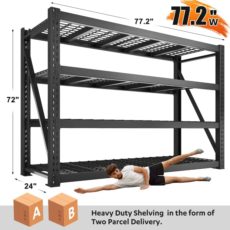 【🔥Factory Direct Clearout Sale🔥】shelves 4-Tier Industrial Storage Rack 77.2"W 8500LBS Shelves with Metal Heavy Duty Garage Shelving Adjustable Shelving for Warehouse, Industrial, basement, Laboratory